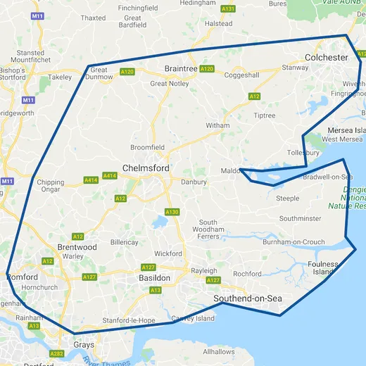 Map showing the Elite Plumbing coverage area in Essex